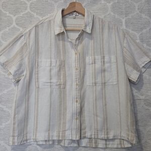 Madewell White and Tan Button Down Shirt with Relaxed Fit